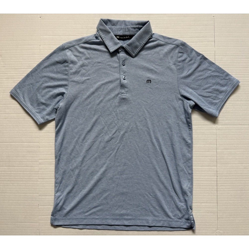 TravisMathew Men's Small Blue Performance Golf Polo Shirt Short Sleeve Logo